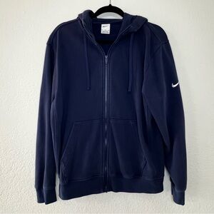 Nike Navy Blue Swoosh Logo Hoodie Hooded Sweatshirt Full Zip Men’s Size‎ Medium
